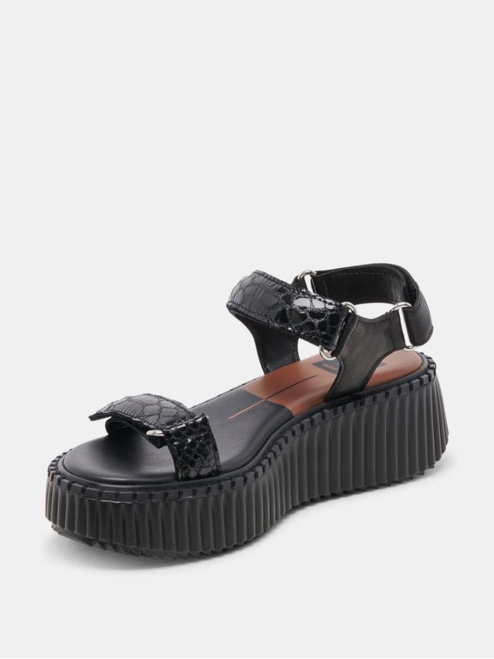 Dolce Vita Debra Embossed Leather Black Croc Platform Sandal Size 9.5 NWT - Picture 2 of 16